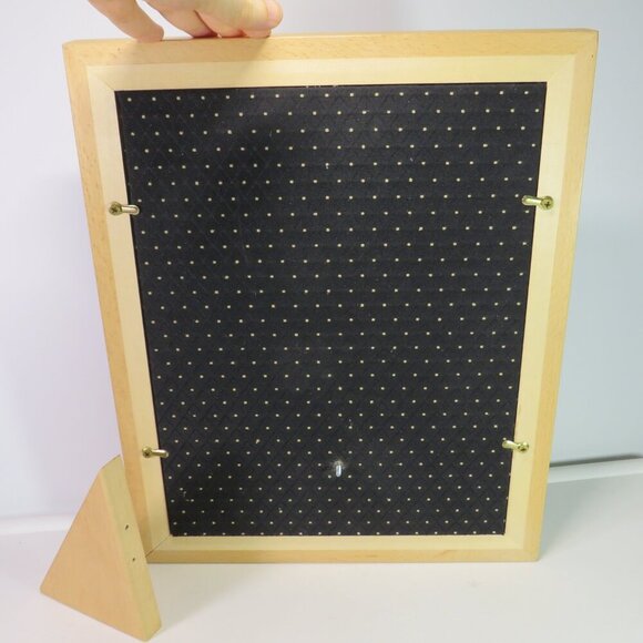 Solid Oak picture frame with glass & black brocade dotted fabric (pic removable) - Picture 9 of 9